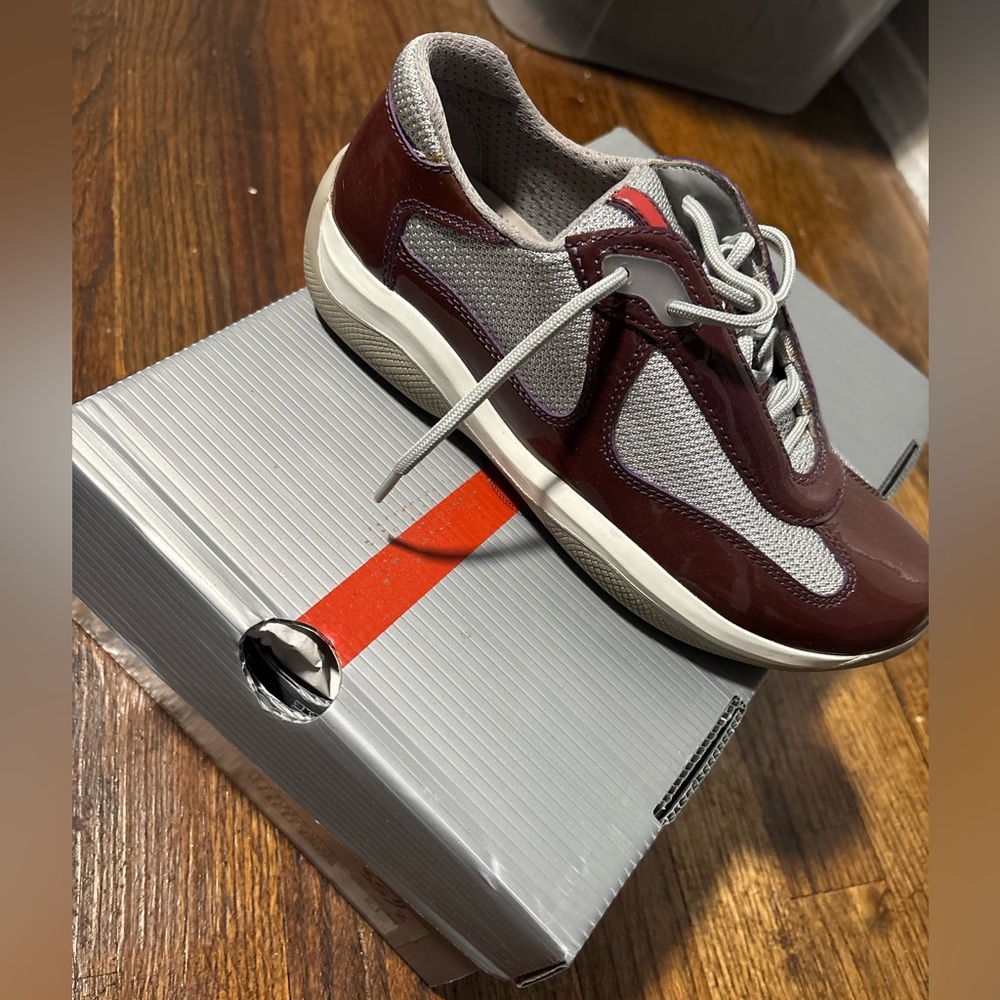 Prada Maroon and Gray Women's Sneakers - Picture 1 of 1